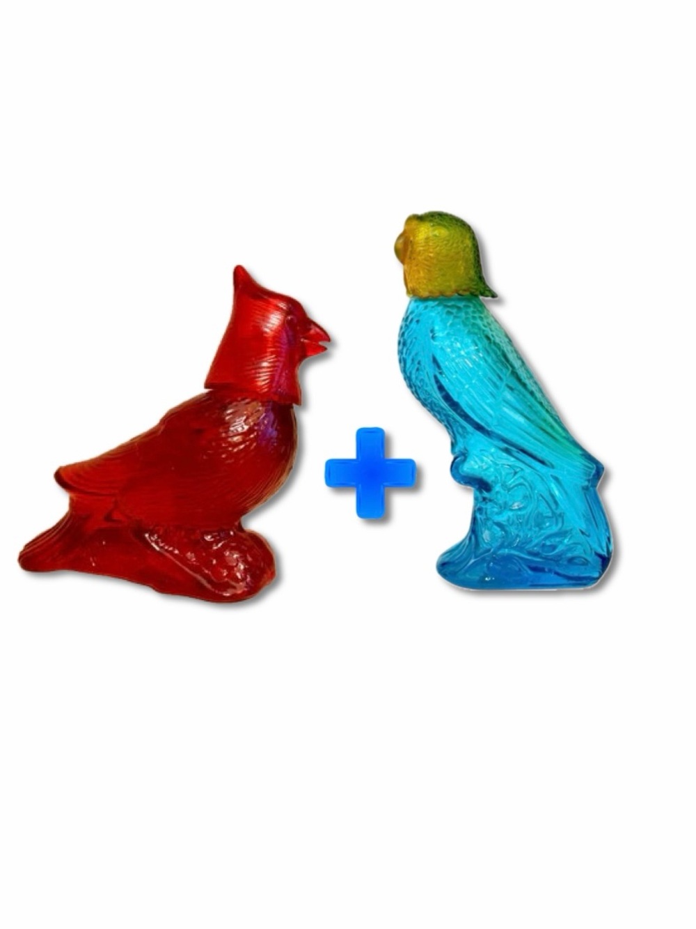 Two Vintage Avon Cologne (empty) Bottles: Red Cardinal & Blue Island Parakeet